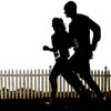 Silhouette of 2 runners.