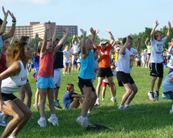 Photo of the volleyball jump exercise during Lawrence's largest workout.