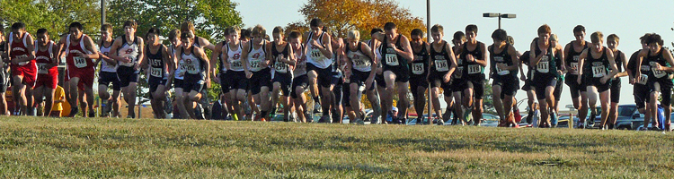 Start of the High School Boys C-Team race at the Haskell cross country invitational on Oct 8th.