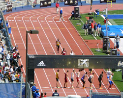 Photo from the KU Relays college men's 2 mile relay.
