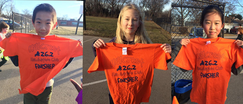 Photo of Hillcrest students who have earned their marathon club T-shirts.