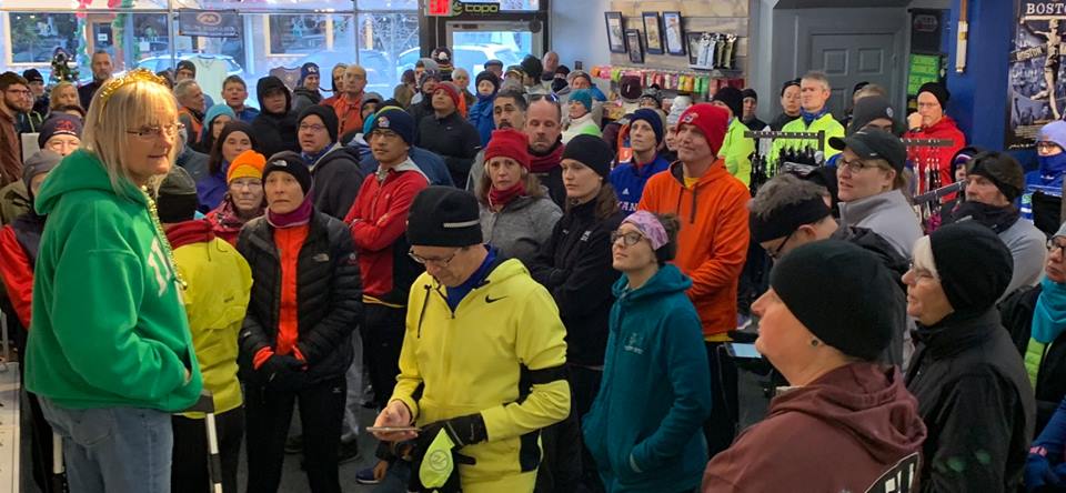 Photo in the Ad Astra Running store before the New Year's Day Run.  Ellen Young was the organizer.