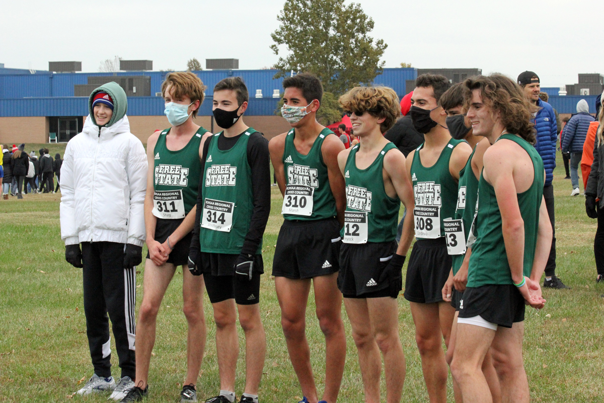 Free State High School boys cross country team after winning the Olathe North Regionals.