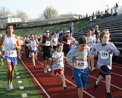 Start of the Runfor Life on the Washburn University track.