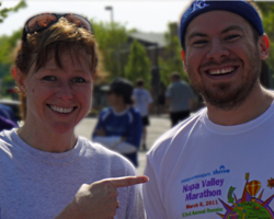 Andrea Hensler chats with a Napa Marathoner.