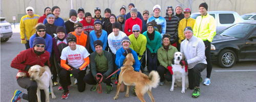 Group photo of Jon King's pre=New year's eve run from Haskell on December 30, 2012.