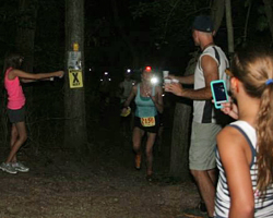 Judith Larson at the aid station at the Rock the Night Away Trail Run.