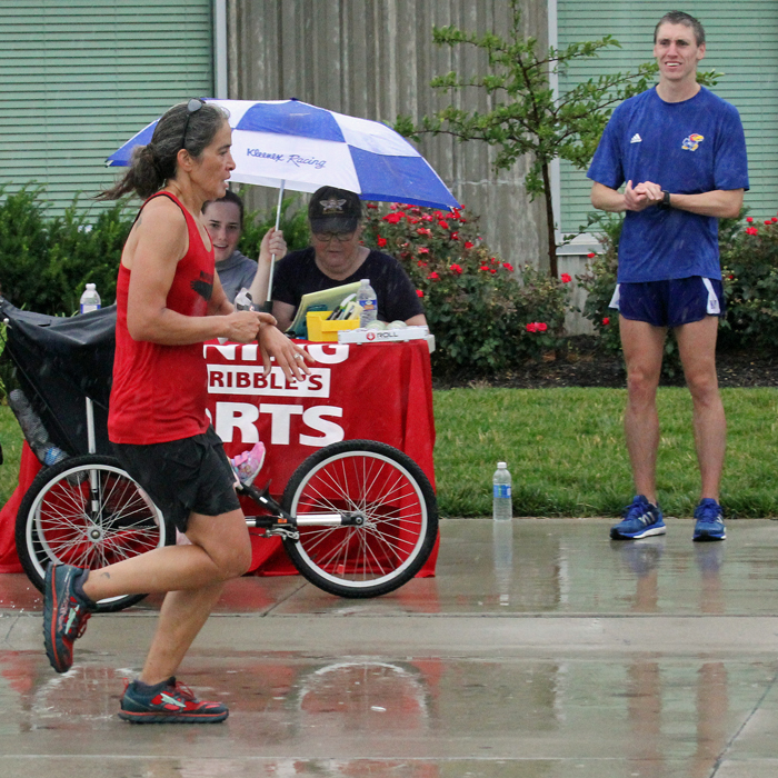 Ami Weidler-Hyten  finishing the GGRS Freedom 10K in the rain.