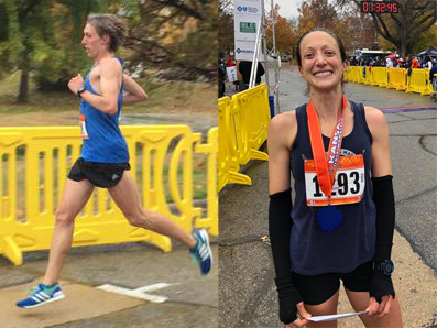 Photo of the winners at the 2018 Kansas Half Marathon: Josh Baden and Jenna Fiorillo.