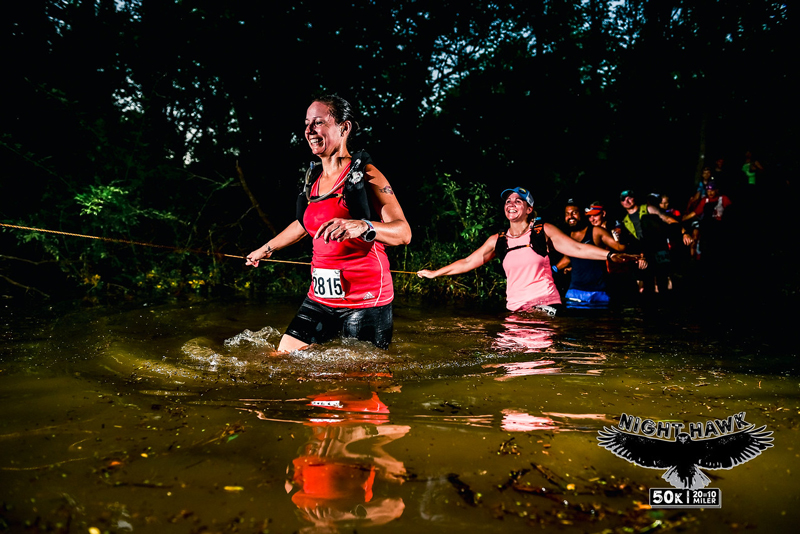 Photo of the creek crossing at the 2019 Night Hawk Trail Run.