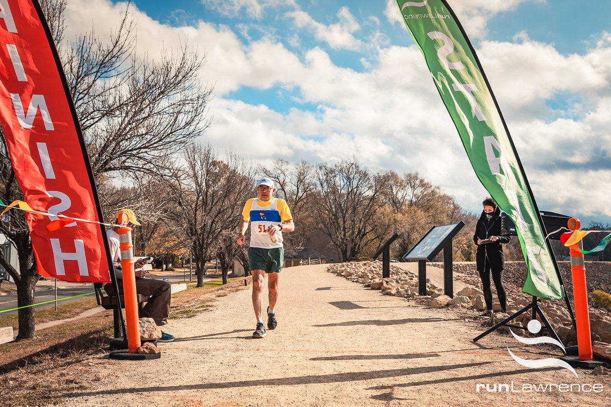 Dick Lipsey at the Levee 12K finish, photo by John Knepper.